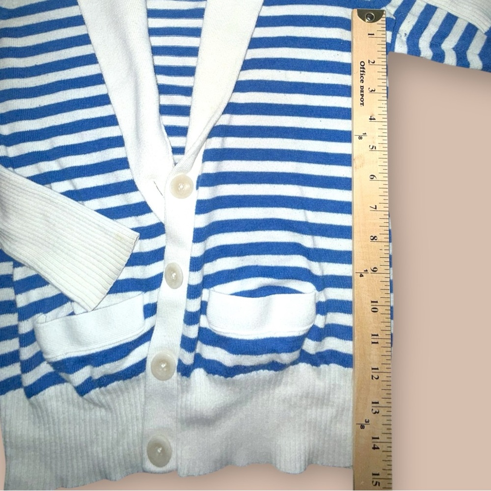 American Eagle Striped Shawl Collar Cardigan Blue White Medium Cozy - Picture 4 of 5